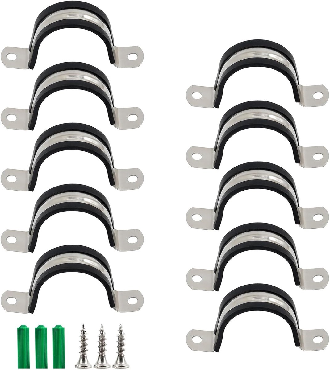 M60 rubber buisklemmen 10 stuks - 304 roestvrij staal - met zelftappende schroeven - ideaal voor vochtige omgevingen - ShopVlot