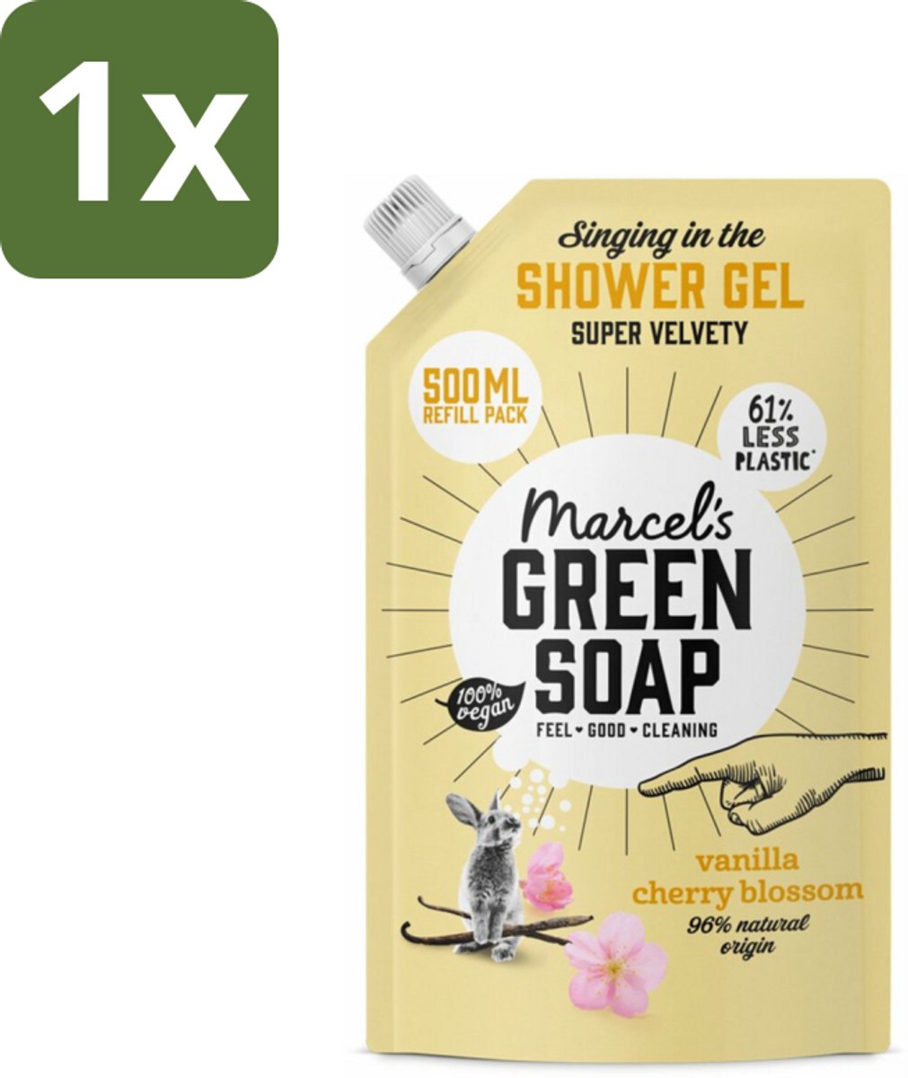 1 x Marcel's Green Soap - Shower Gel - Navulling - Vanille & Kersenbloesem - Krachtige werking - 500 ml - Douchegel - Natuurlijke Douchegel - Ecologische Douchegel - Vegan Douchegel - Biologische Douchegel