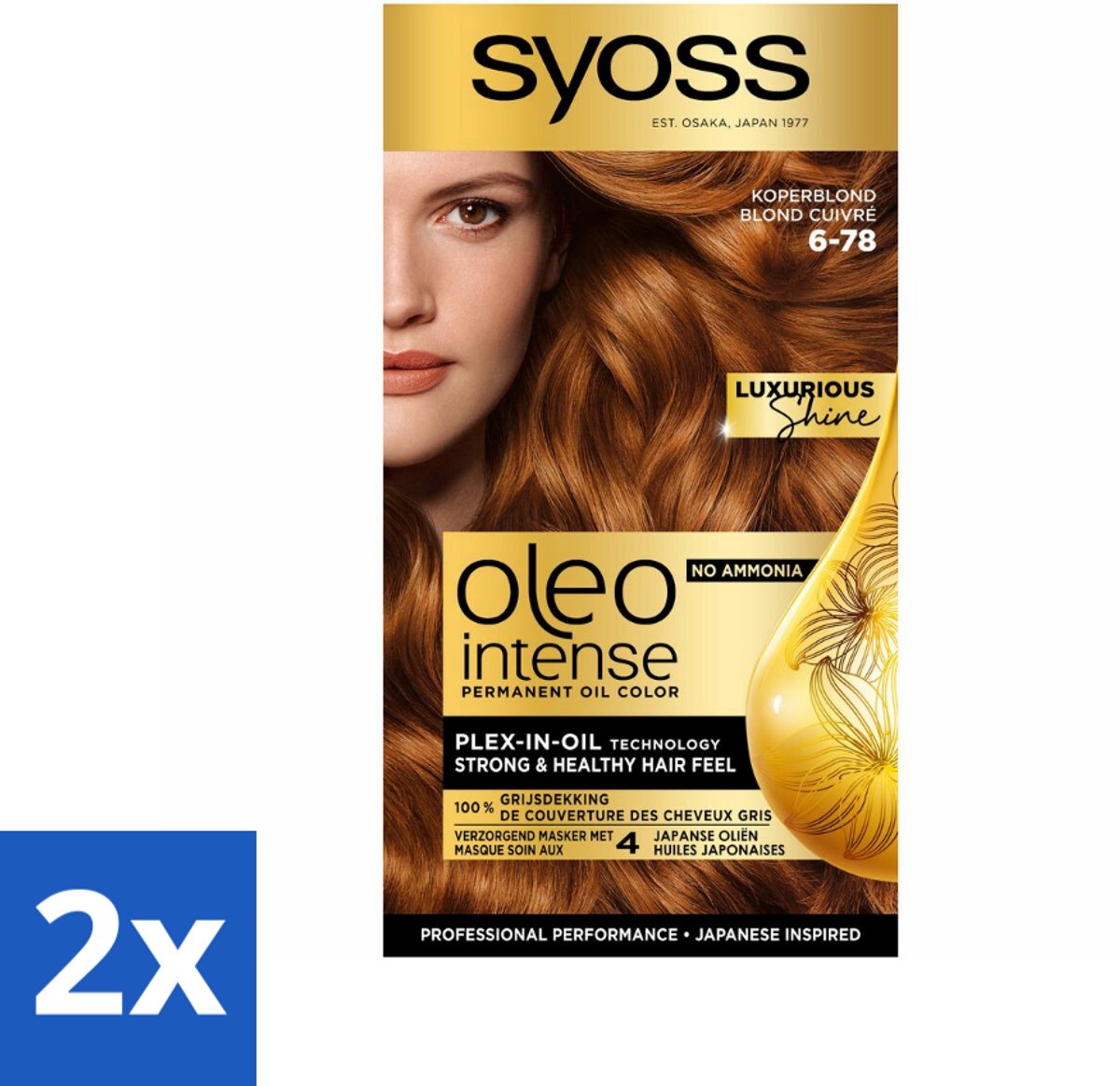 2 x SYOSS - Oleo Intense 6-78 - Haarverf - Permanente Haarkleuring - Koperblond - Langdurige Kleur - Permanente Haarkleuring - Koperblonde Haarkleur - Haarkleur Zonder Ammoniak - Olie-formule - Argan Olie