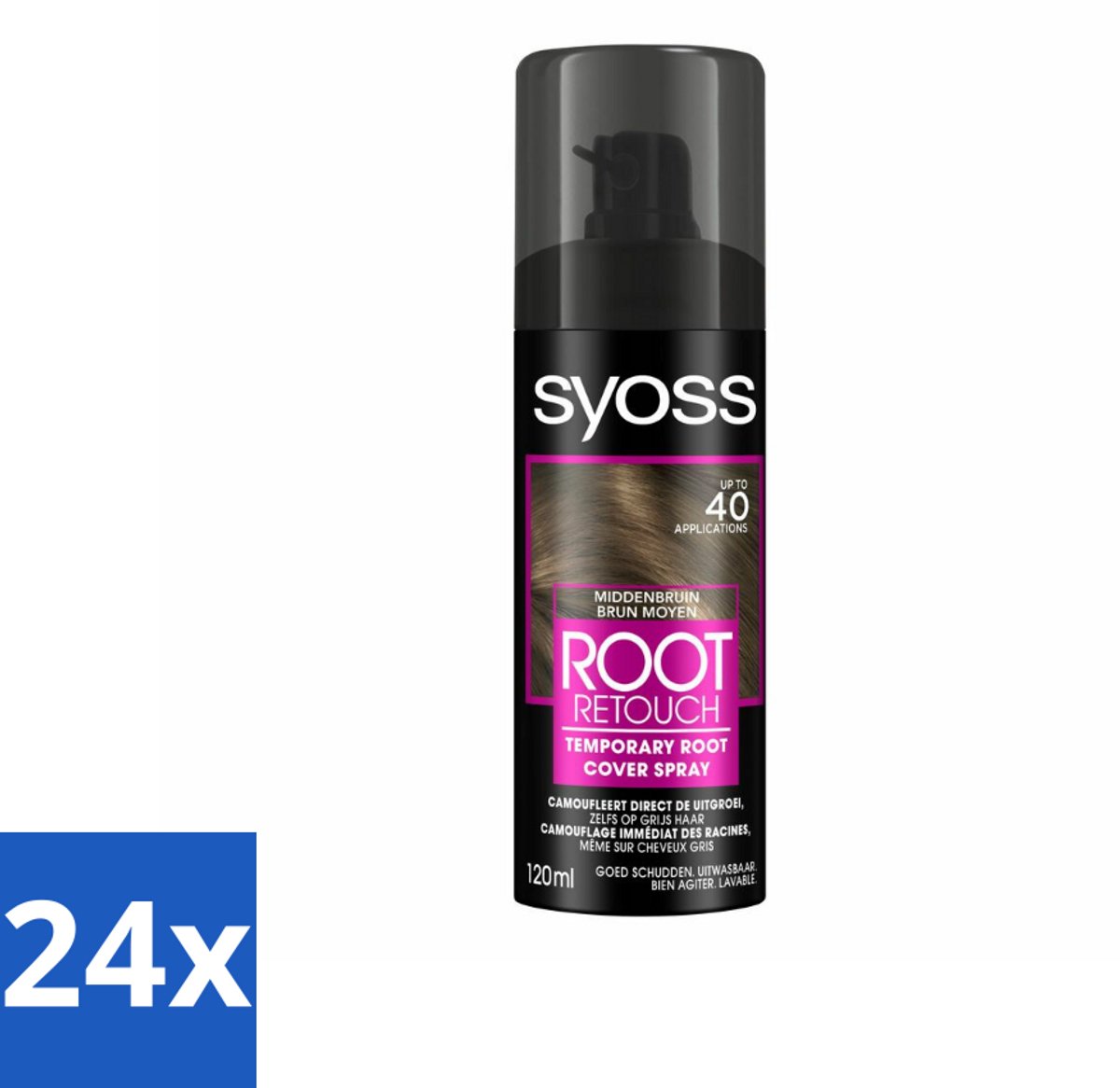 24 x SYOSS - Uitgroeispray Middenbruin - Directe Grijsdekking - Haarspray - Grijsdekking - Uitgroei Spray - Tijdelijke Haarverf - Haarverf Touch-up