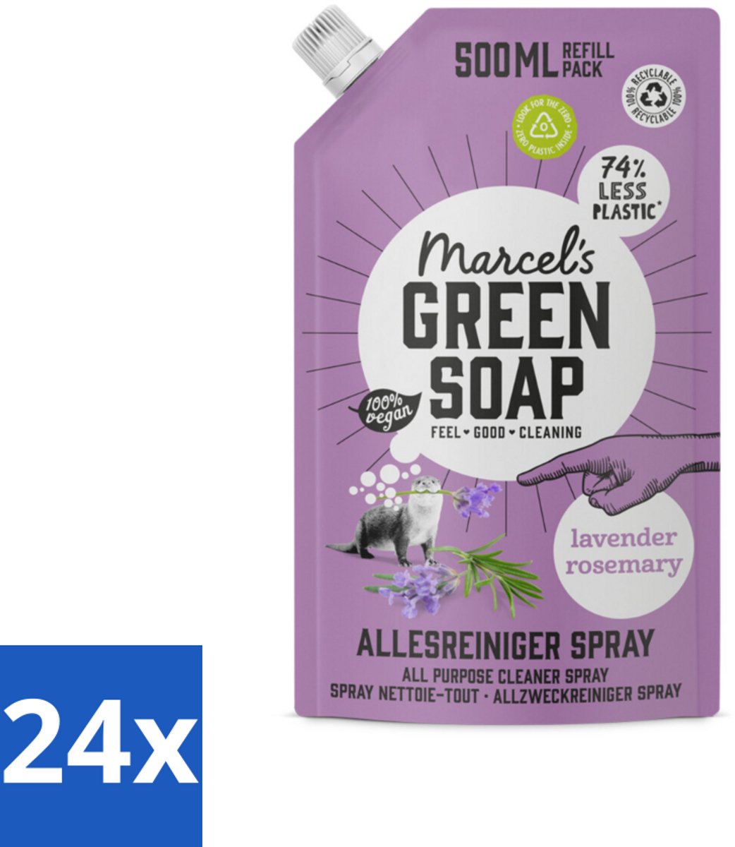 24 x Marcel's Green Soap - Allesreiniger Spray - Navulling - Lavendel & Rozemarijn - Frisse reiniging - 500 ml - Allesreiniger - Schoonmaakproduct - Biologisch Afbreekbaar - Vegan - Lavendel