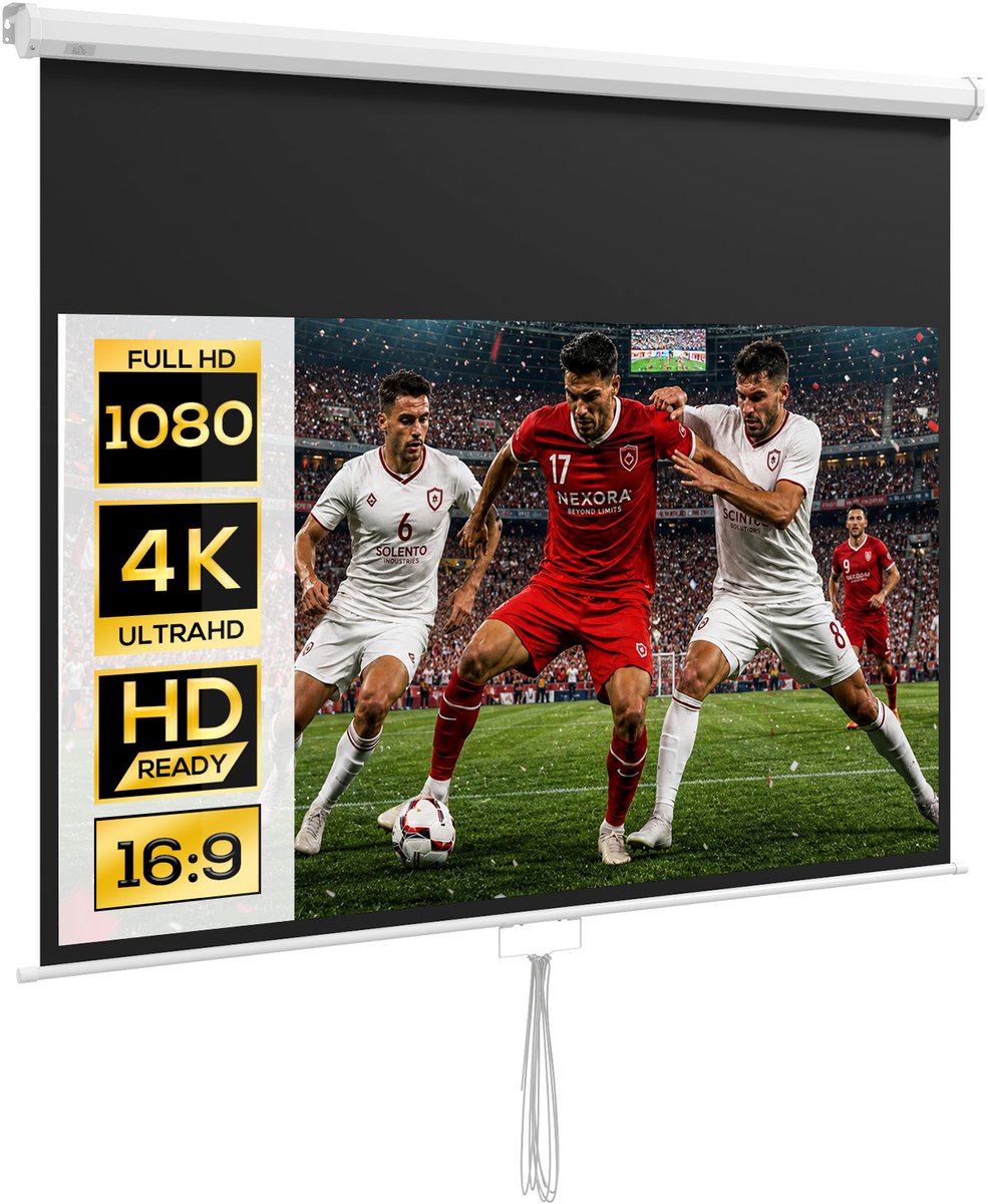 Beamerscherm 187 x 8 x 150 cm 80 inch 16:9 HD 4K projectiescherm rolscherm voor thuisbioscoop of kantoorpresentaties, Aan de muur of aan het plafond te bevestigen