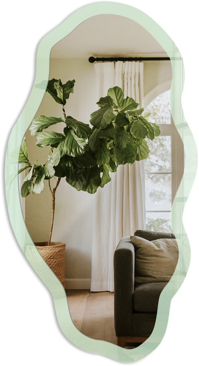 Tulup Mintgroen Spiegel - Groen Rechthoekige Spiegel Voor Interieur - Organische Spiegel - Woonkamer - Minimalistisch - 45x90 cm - Totale afmeting 52x97 cm