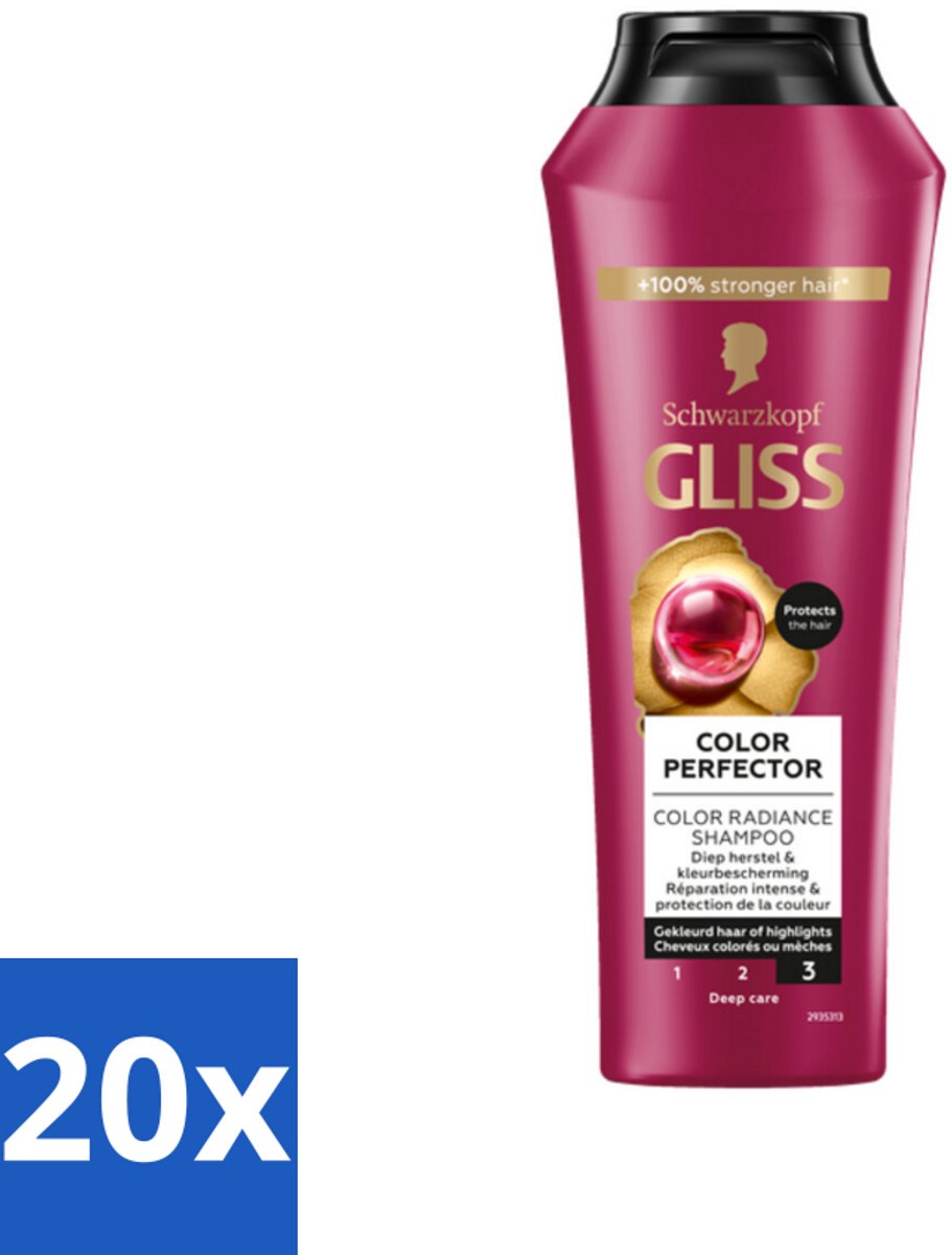 20 x Gliss - Shampoo - Color Protect & Shine - Voor Langdurige Kleurbehoud - 250 ml - Kleurbehoud Haar - Glans Haar - Beschermende Shampoo - Gekleurd Haar - Highlights Haar
