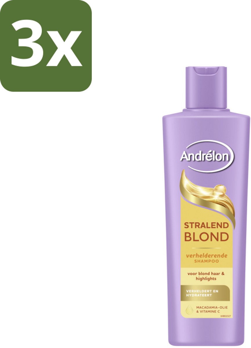 3 x Andrélon – Shampoo – Stralend Blond – 250 ml - Blond Haar - Highlights - Glans - Helderheid - Stralend Blond Haar