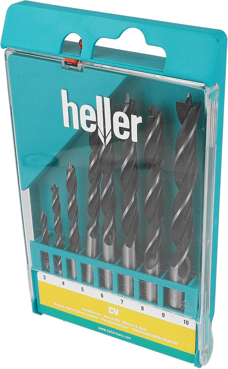 Heller Tools 333 CV Wood Spiral Drill Bit Silver Black 3/4/…/9/10 mm, 8-Piece, Ø 3-10 mm - ShopVlot