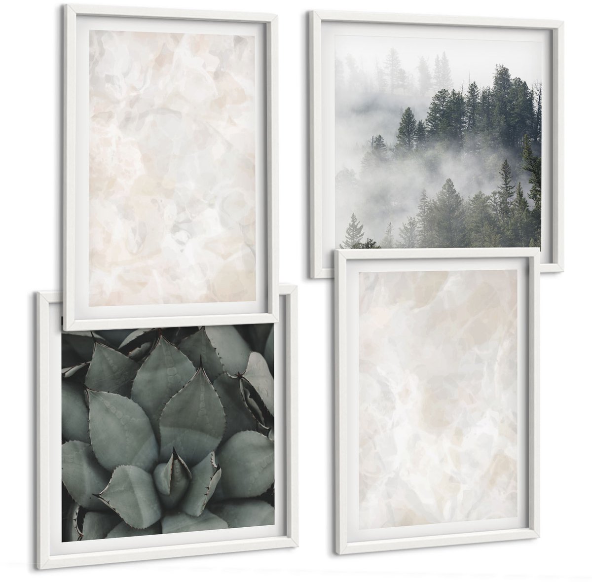 Tulup 4-Delige Schilderij Set - Pastelkleurige stenen structuren van wit marmer - 40x40 en 40x60 - Stijlvolle Muurdecoratie - Kantoor - Wanddecoratie