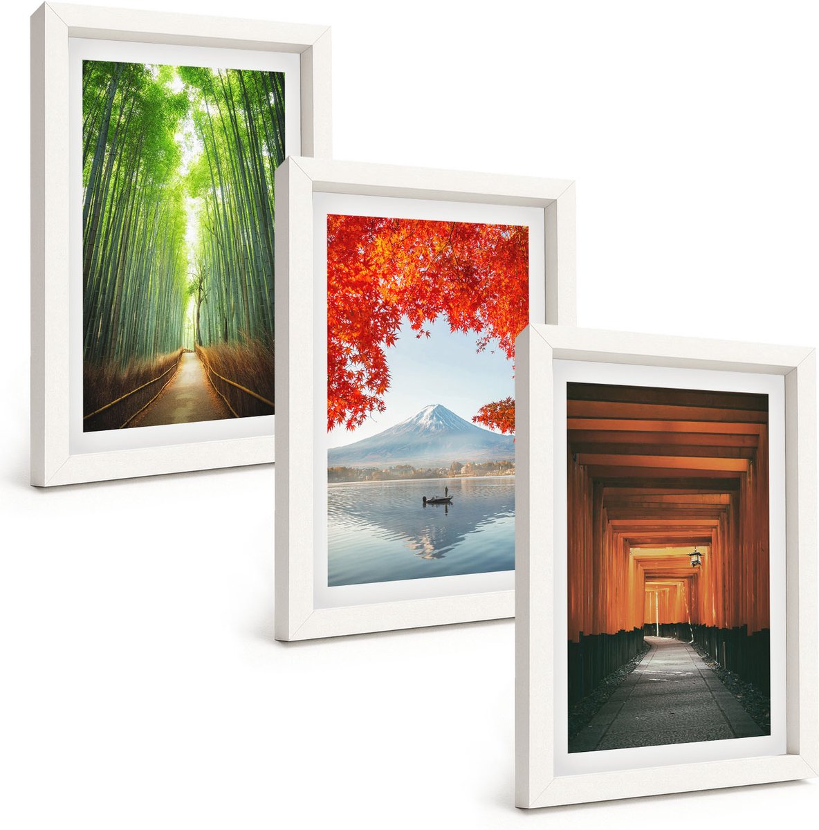 Tulup 3-Delige Schilderij Set - Bamboebos, Mount Fuji, Torii-pad, Landschappen van Japan - 20x30 - Decoratieve Schilderijen - Woonkamer - Interieur - Woonkamer Decoratie