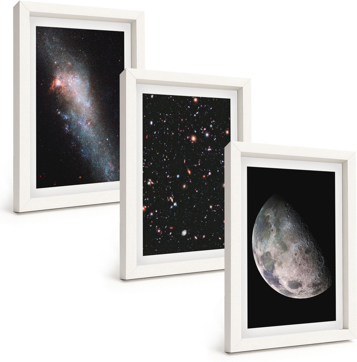 Tulup 3-Delige Schilderij Set - Ruimte, Melkweg, Sterren en Volle Maan - 20x30 - Decoratieve Schilderijen - Woonkamer - Interieur - Muurdecoratie