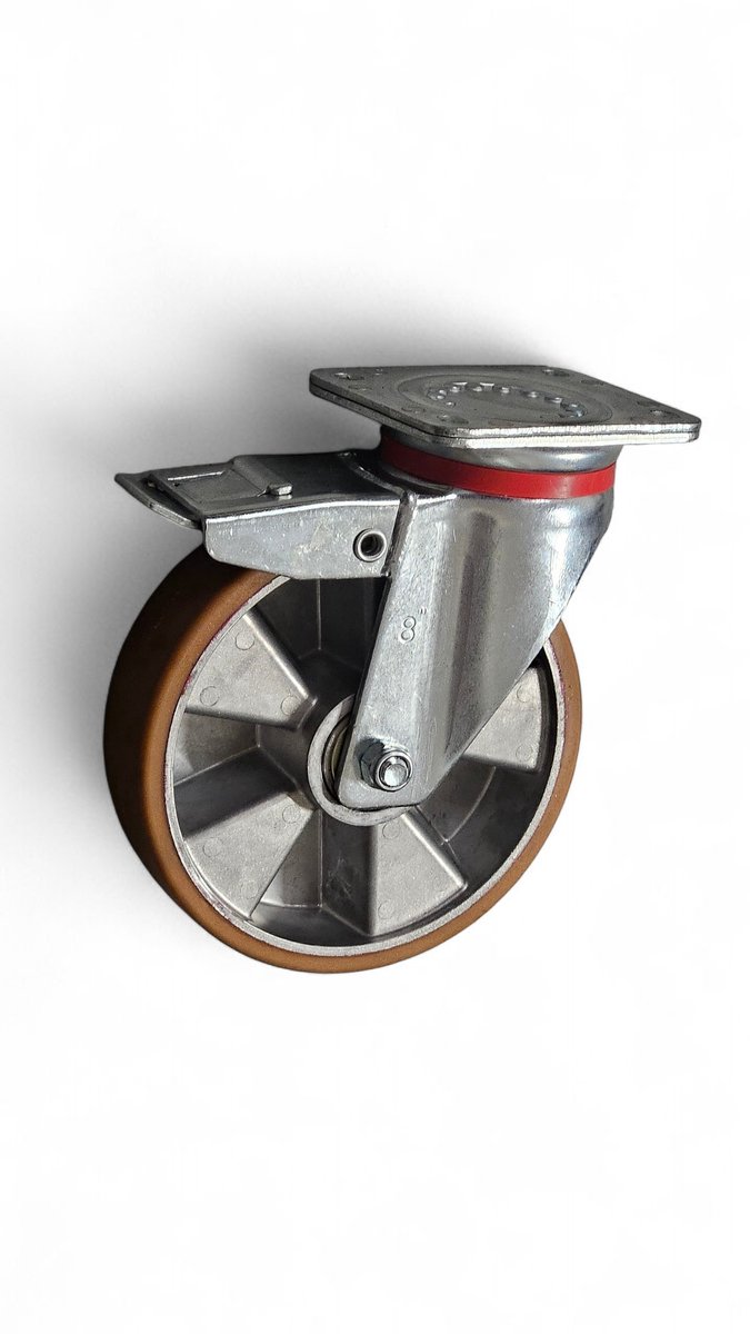 Aluminium-Polyurethaan Zwenkwiel met Rem, Ø200mm, 800kg