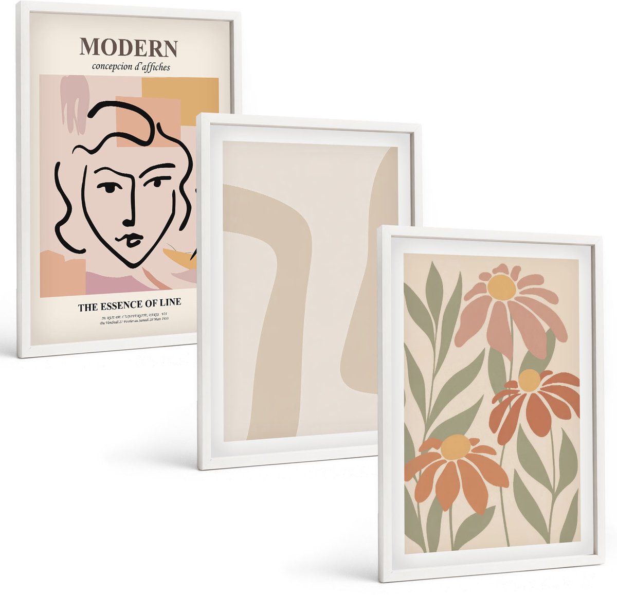 Tulup 3-Delige Schilderij Set - Vrouw in moderne stijl met abstracte patronen - 40x60 - Moderne Wanddecoratie - Slaapkamer - Interieur Decoratie