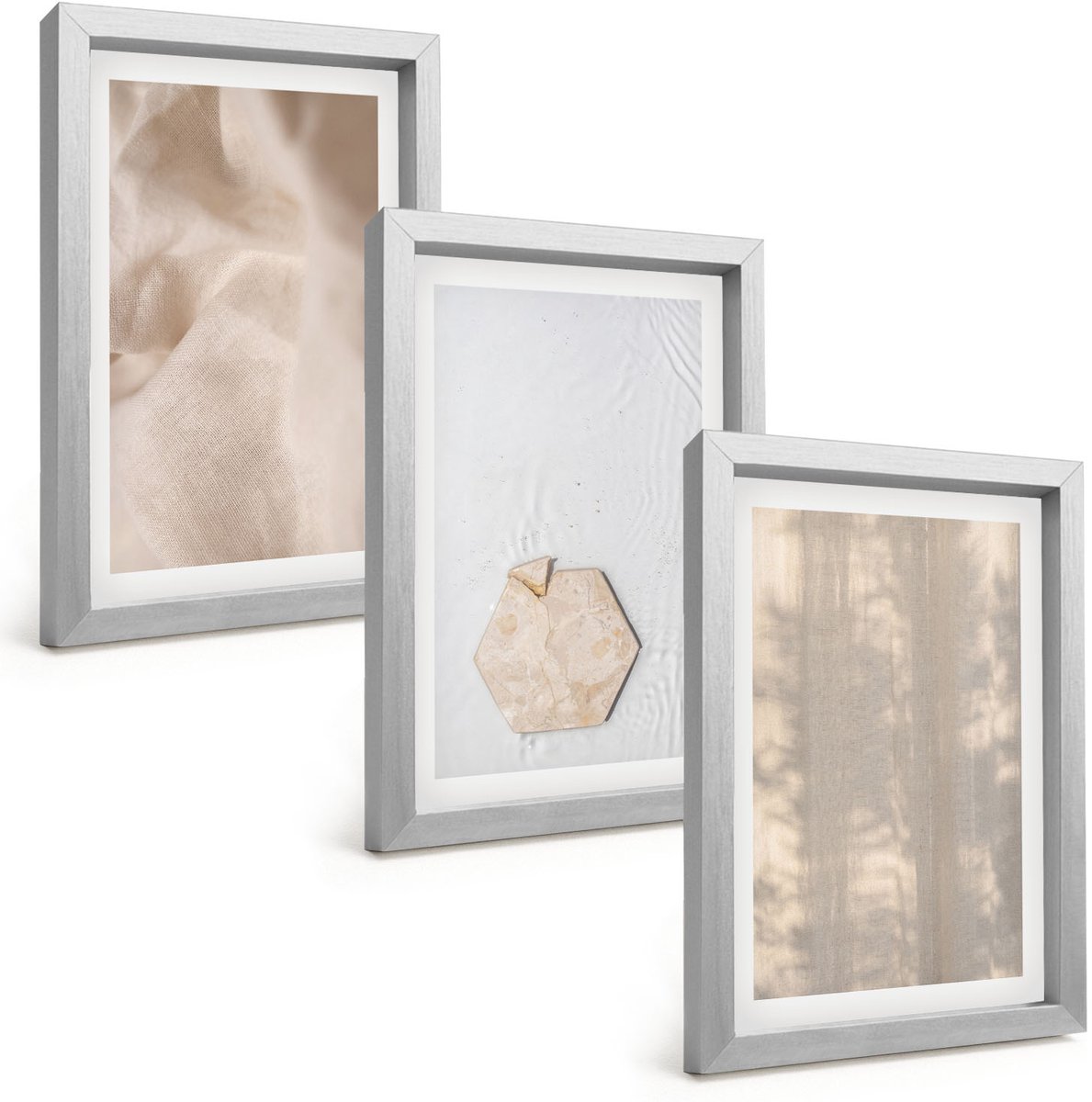 TULUP 4-Delige Schilderij Set - Subtiele texturen in een natuurlijke boho-stijl - 20 x 30 cm - Wanddecoratie - Woonkamer Decoratie - Decoratieve Schilderijen Zilveren lijst