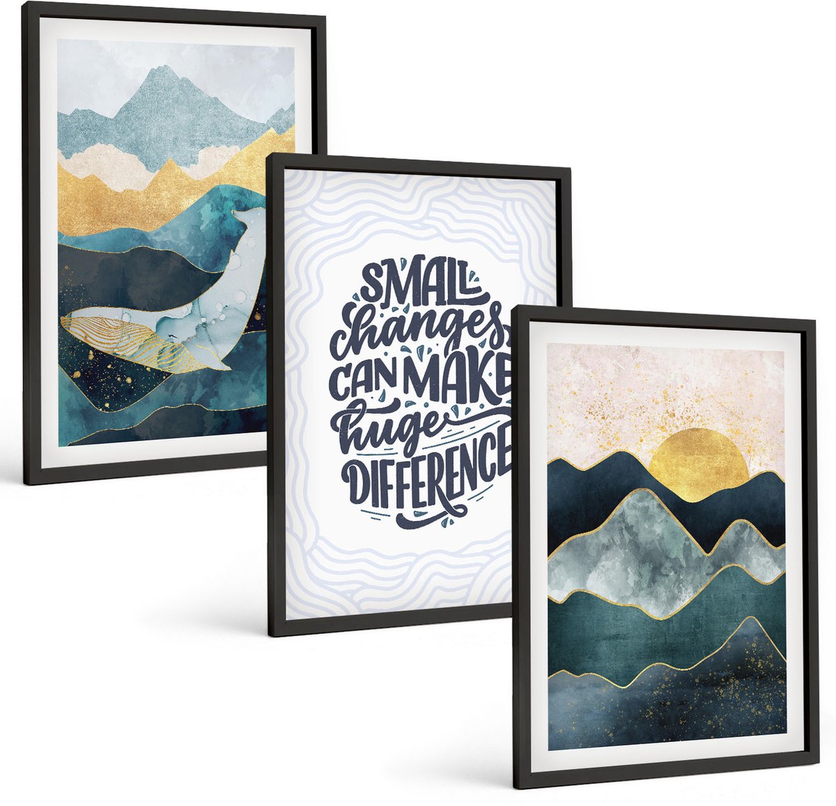 Tulup 4-Delige Schilderij Set - Abstracte berglandschappen met inspirerende belettering - 40 x 60 cm - Wanddecoratie - Muurdecoratie - Moderne Interieurdecoratie - Interieur Decoratie