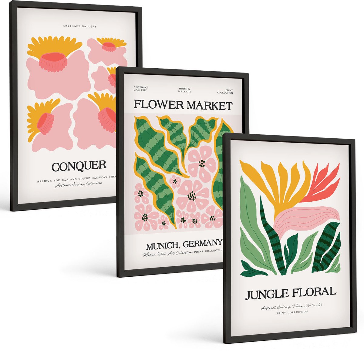 Tulup 4-Delige Schilderij Set - Bloemen en bladeren in moderne stijl op posters - 40 x 60 cm - Muurdecoratie - Decoratieve Schilderijen - Wohnzimmer - Moderne Wanddecoratie