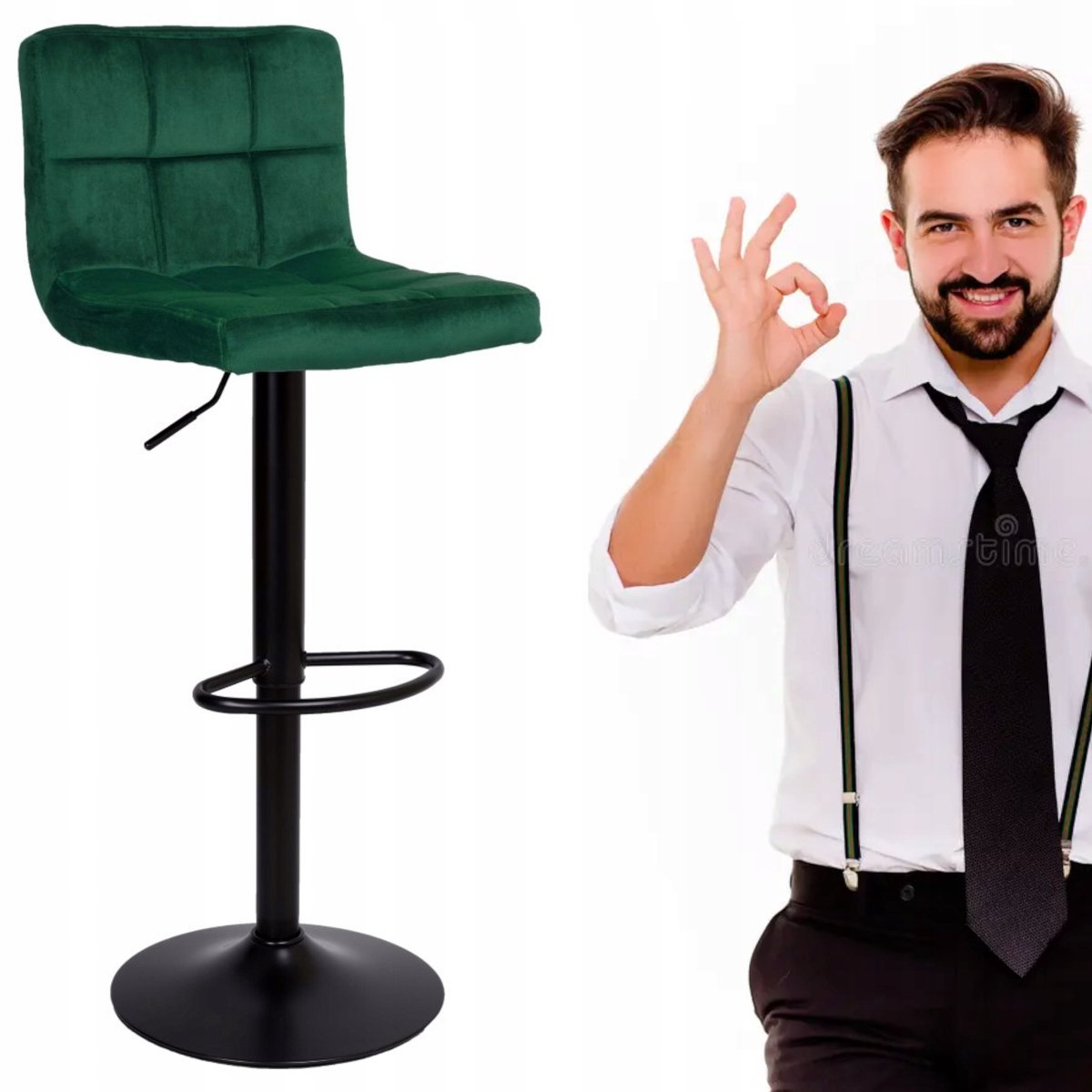 Verstelbare Groene Velours Bar Kruk Draaibaar