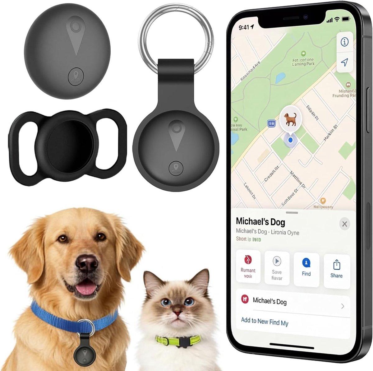 GPS-halsband voor Dieren - Zwart - Waterdichte Tracker met Lange Levensduur - Voor Katten en Honden