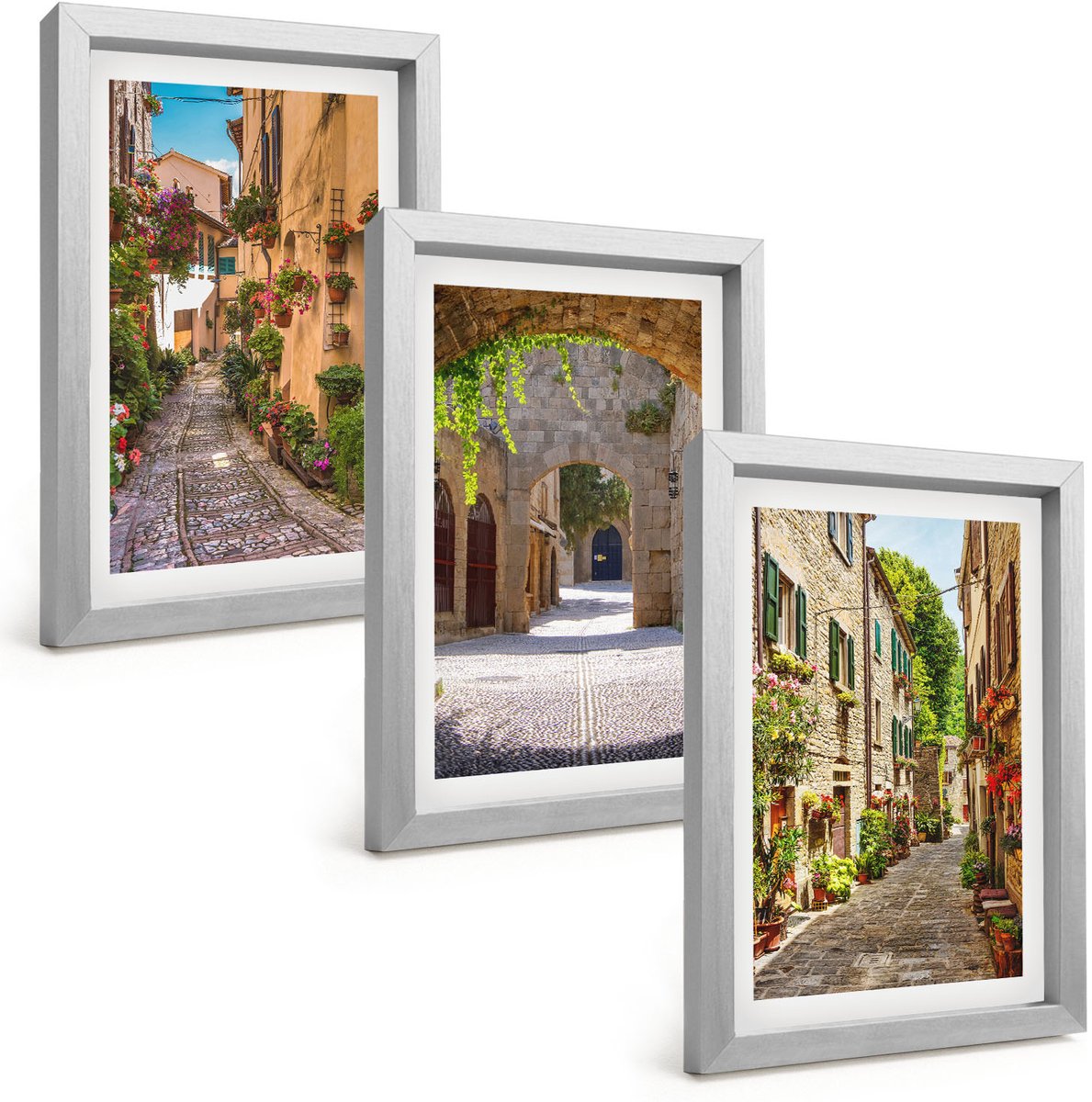 Tulup 4-Delige Schilderij Set - Italiaanse straten met bloemen en architectonische landschappen - 20 x 30 cm - Muurdecoratie - Interieur Decoratie - Moderne Wanddecoratie