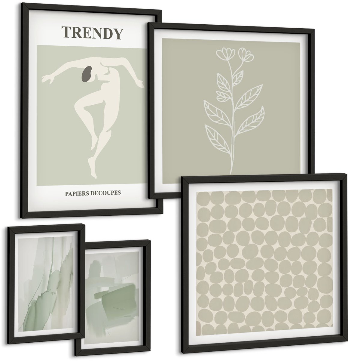 Tulup 4-Delige Schilderij Set - Stijlvolle afbeeldingen in groentinten met abstracte motieven. - 50 x 50 cm, 20 x 30 cm en 40 x 60 cm - Decoratieve Schilderijen - Wanddecoratie - Hal