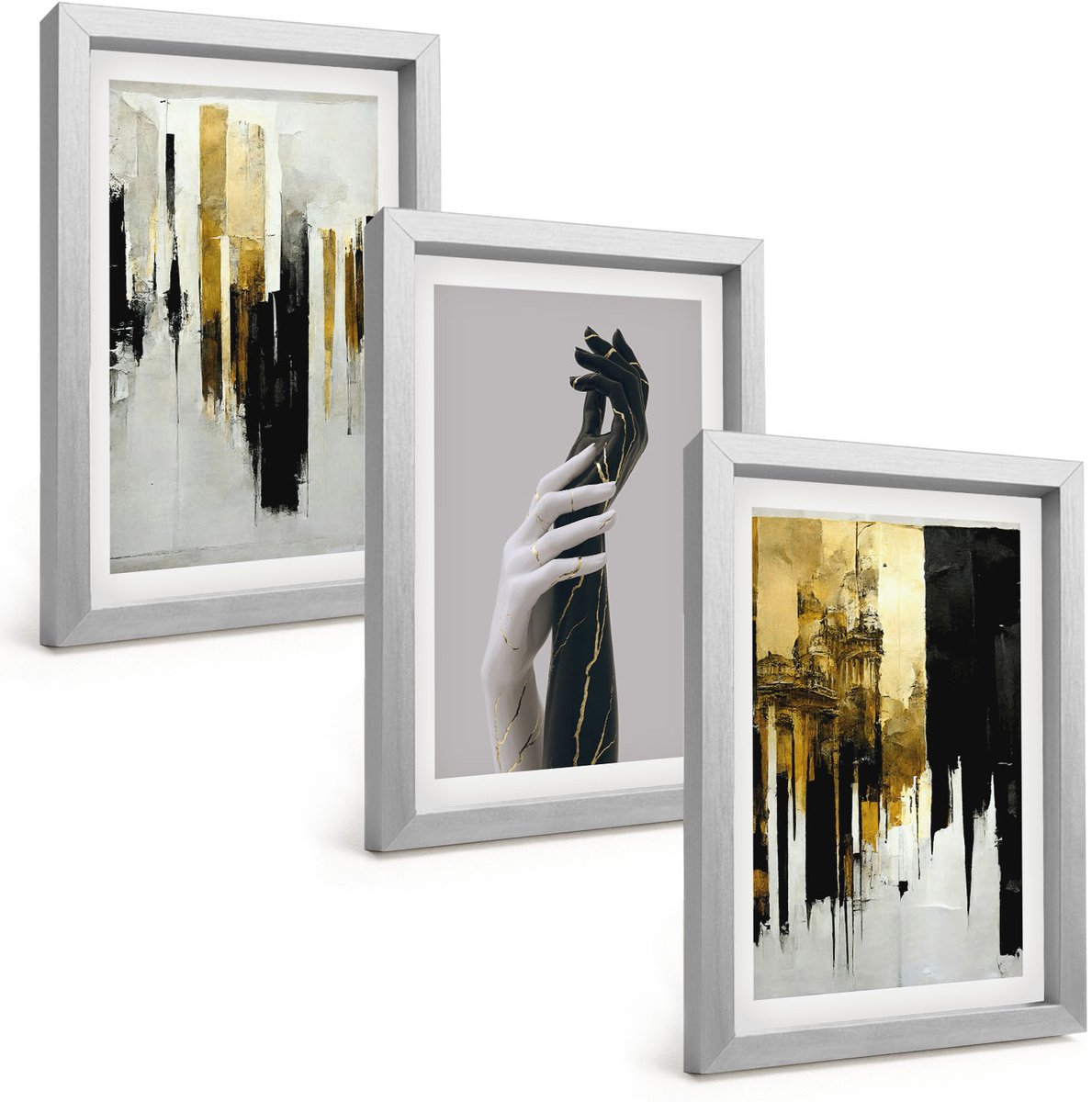 Tulup 4-Delige Schilderij Set - Abstracte schilderpatronen en twee handen - 20 x 30 cm - Wanddecoratie - Muurdecoratie - Moderne Interieurdecoratie - Moderne Wanddecoratie