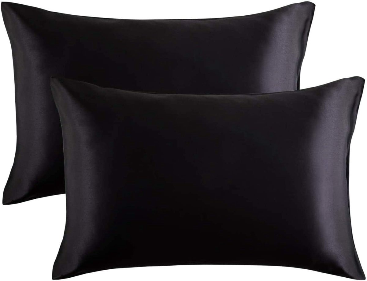 Satijnen kussensloop zwart 60 x 70 2pack - ShopVlot