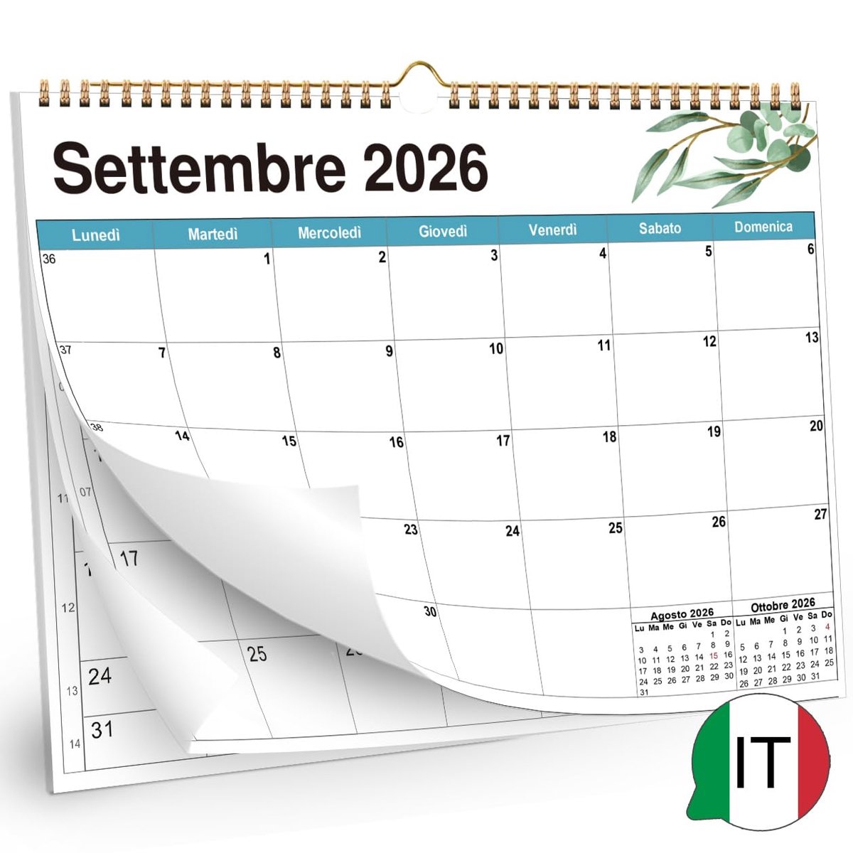 Wandkalender 2026-2027 A4-set 2026 design groen Italiaans - ShopVlot