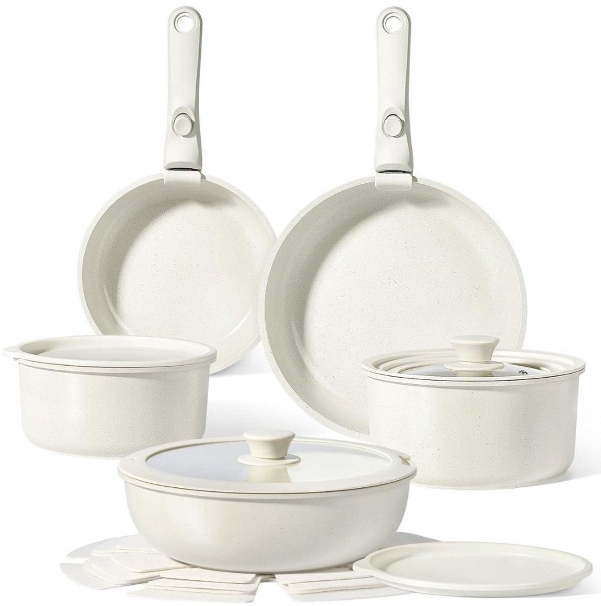 JCP® Pannenset - Pannenset Inductie - Koekenpannen - Wit - 40cm x 30cm x 18cm