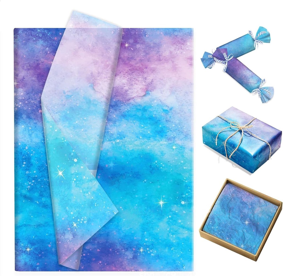 Vloeipapier - Blauw Violet - 50 x 35 cm - Elegant Verloop Ontwerp - Voor Cadeauverpakking en DIY Decoratie