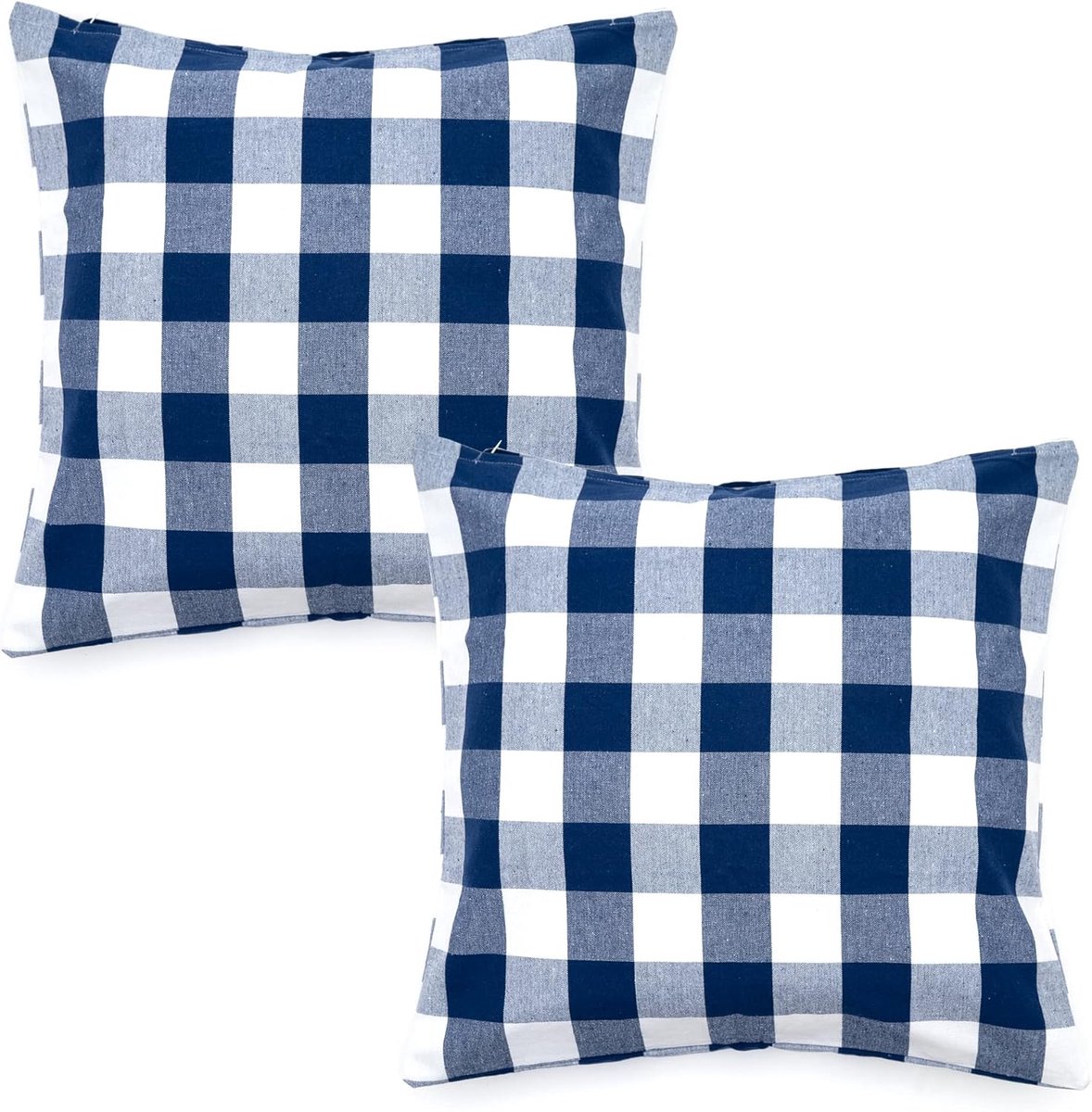 Asquare Pillowcase 50 x 50 cm, Checked Blue Cushion Cover Made of High Quality Cotton, Pillowcase with Zip, Pillowcase - ShopVlot