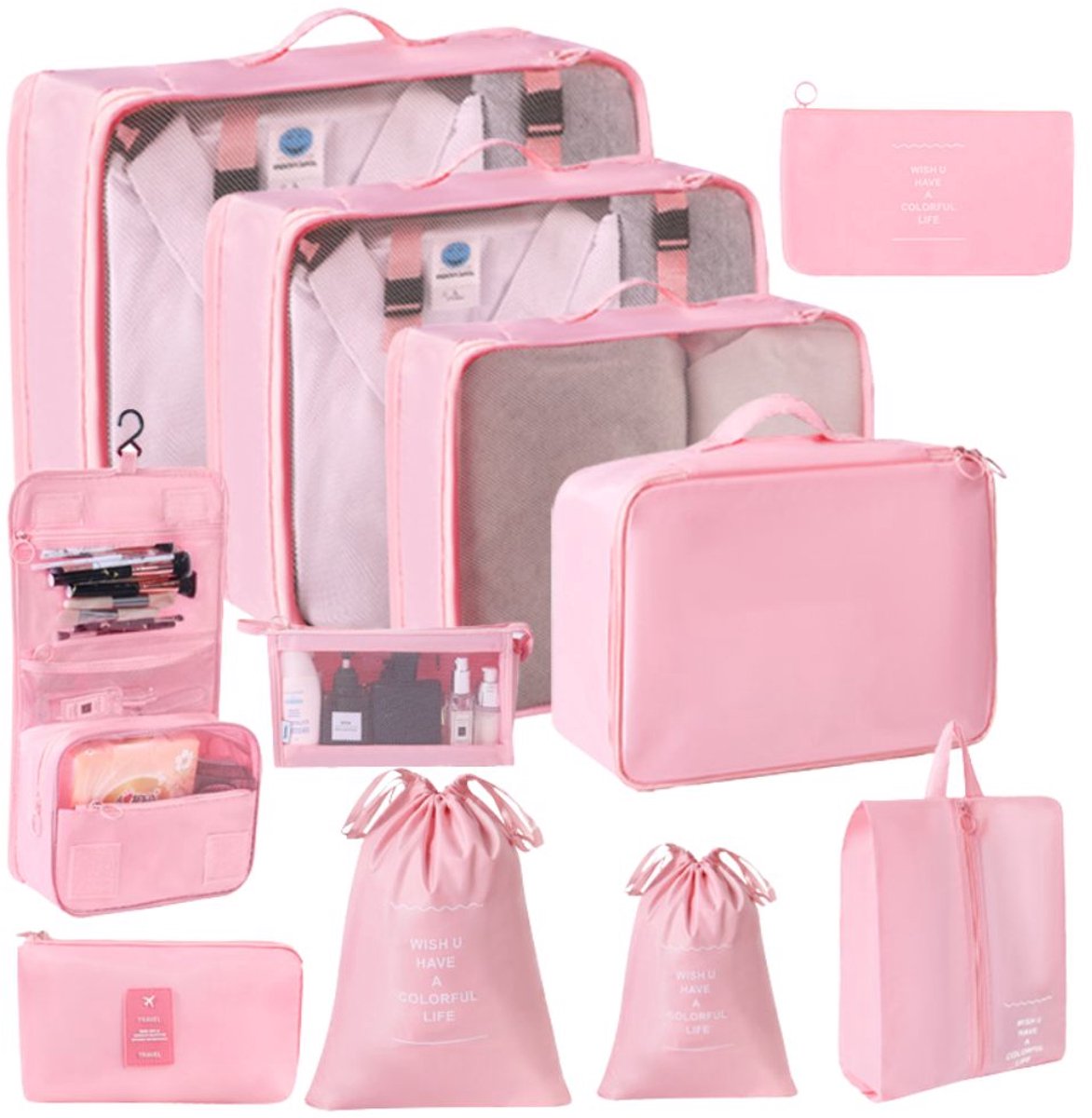 RAMBUX® Packing Cubes Set 11-Delig - Koffer Organizer - Reisorganizer - Kofferset - Inpakzakken - Reistas Organizers - Roze