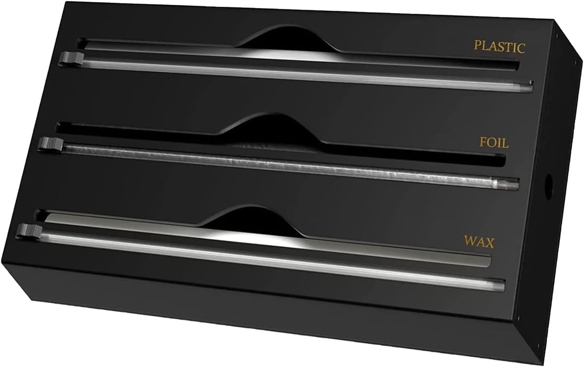 Vershoudfolie houder met snijmes - Zwart - 34,5 x 21,6 x 7 cm - Acryl 3-in-1 dispenser voor keukenrollen