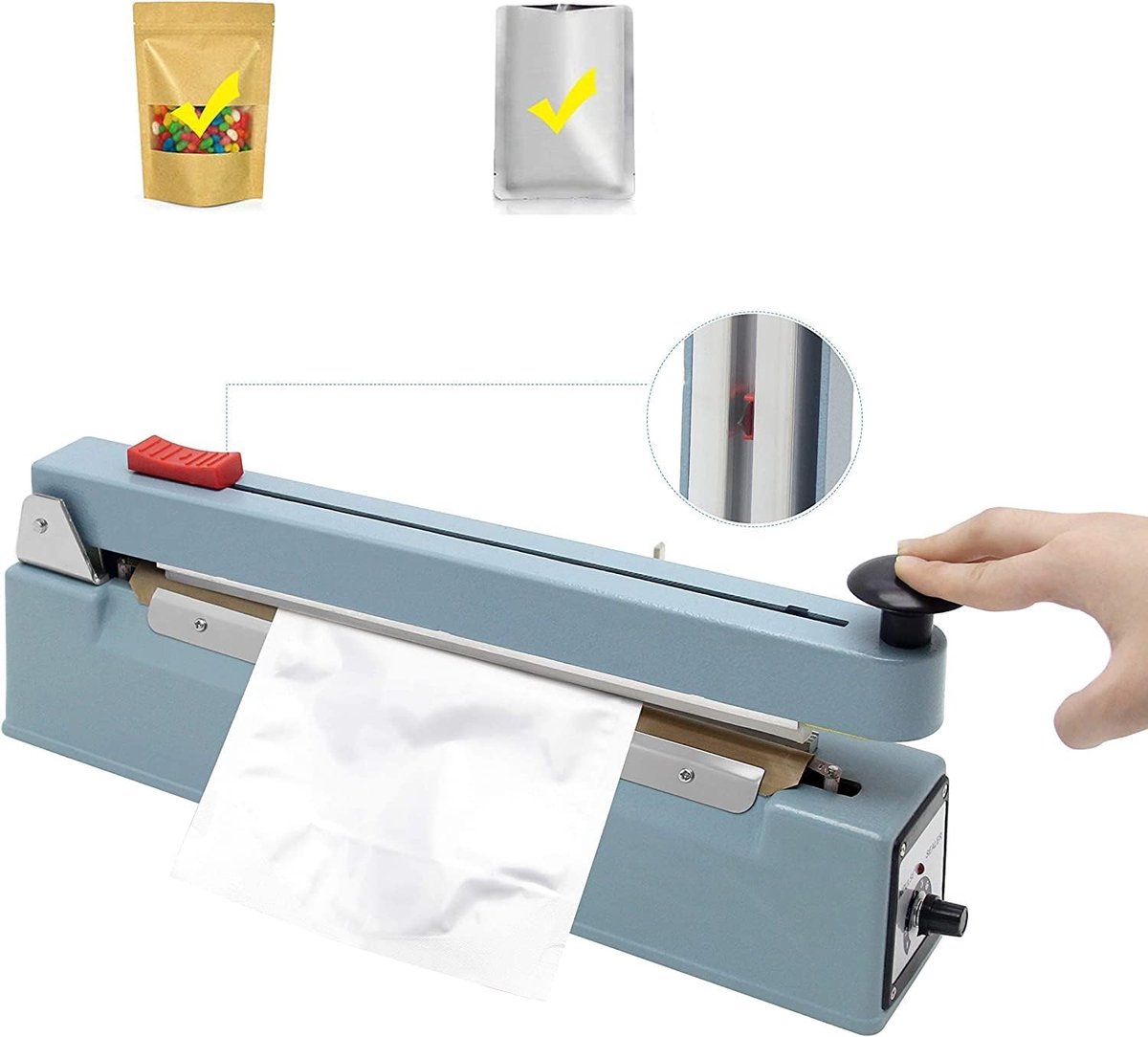 Heat Sealer met Snijder 200mm - Impulsverhitter voor Mylar en Kraft Papieren Tassen - 8-fase tijdinstelling - ShopVlot