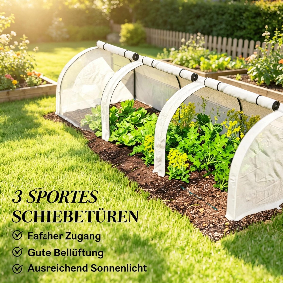 OKWISH Tunnelkas Beschermend - 295 X 100 X 80 Cm - Thermisch Gecoat Staal En PE - Wit - Voor Tomaten, Groenten En Bloemen