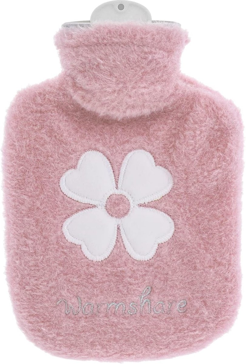Thinp Warmwaterkruik met overtrek, 500 ml warmwaterkruik, kinderwarmwaterkruik, klein, draagbaar, lekvrij, bedfles, wollig, wasbaar, 2-in-1 mini-warmwaterkruik, voor kinderen en volwassenen