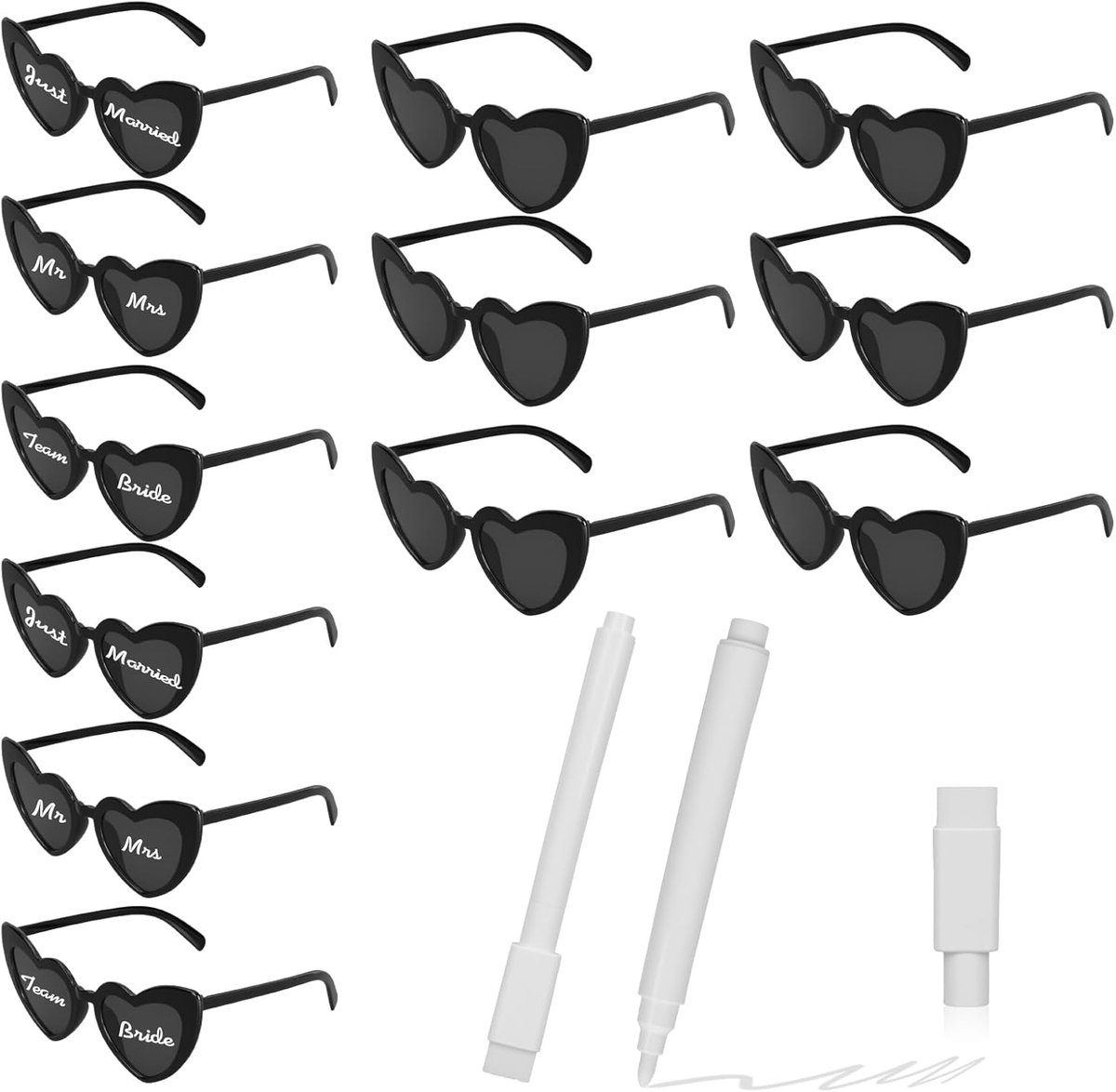 12 heart shaped sunglasses, party glasses, DIY heart glasses with 2 markers, sunglasses, wedding, bachelor glasses - ShopVlot