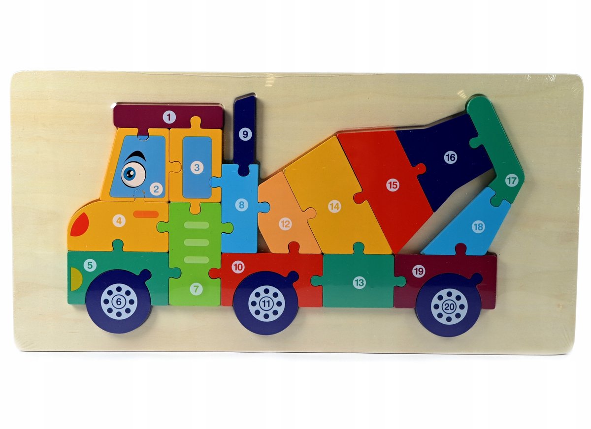 Houten Puzzel Auto Vrachtwagen Kraan - Educatief Speelgoed