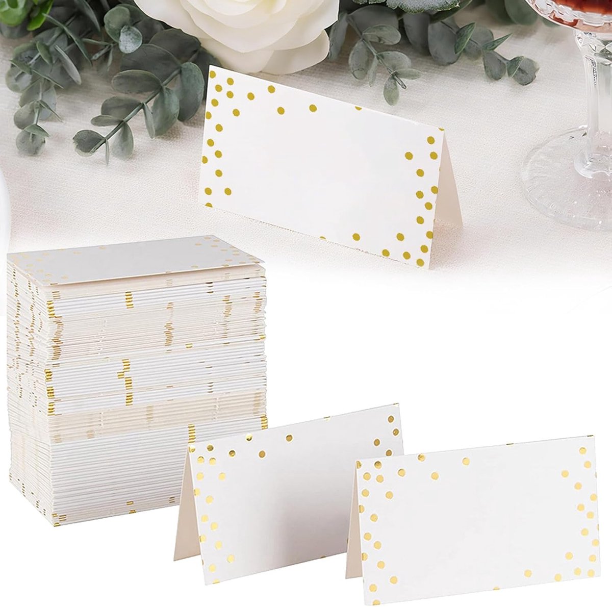 Tafelkaarten 50 Stuks - Gouden Folie met Dots - Elegante Plaatskaarten - Perfect voor Bruiloften - ShopVlot