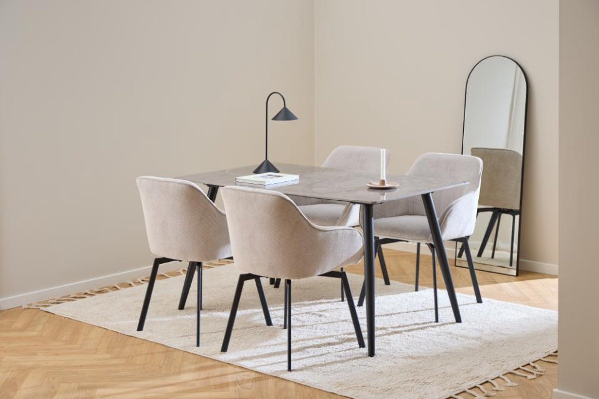 Giga Living Eetkamerstoel Klaasje - Met Armleuning Beige - Stof & Staal - Set van 2
