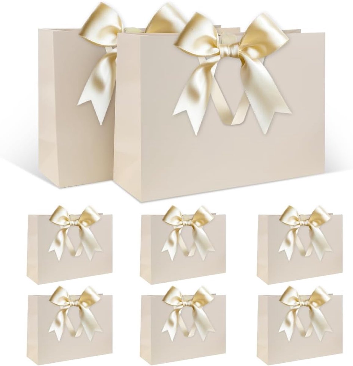 Cadeauzakjes set 8 stuks - witte geschenkzakjes met lint - groot 30 x 21 x 10 cm - ShopVlot