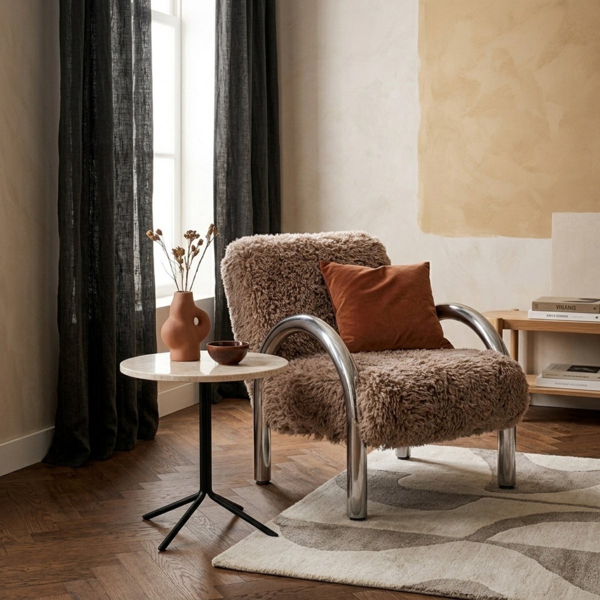 DÉJA Living Fauteuil Mandal - Taupe/Chrome - 72x91x82cm
