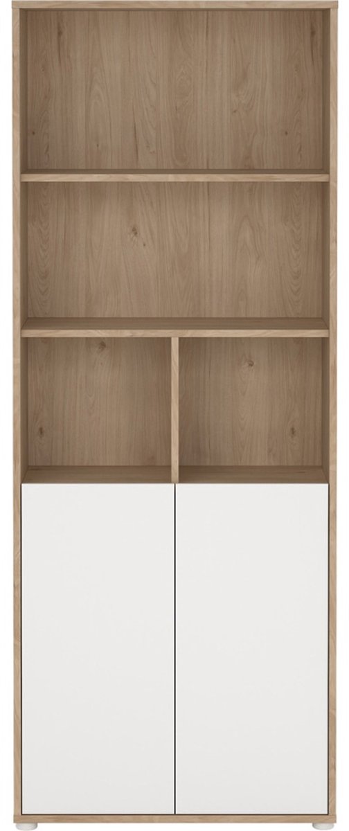 Giga Living Boekenkast Sign - Wit/Naturel - 2-Deurs - 80x34x205cm