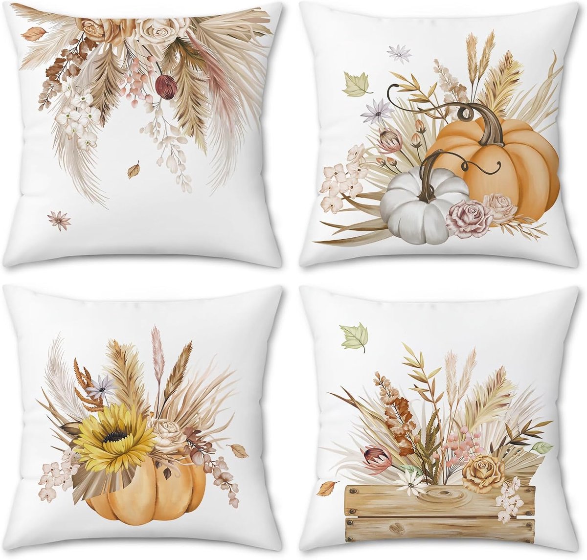 Kussensloop 40 x 40 - Fluweel - Herfst pompoenen en bloemen - Decoratie voor woonkamer en slaapkamer - ShopVlot