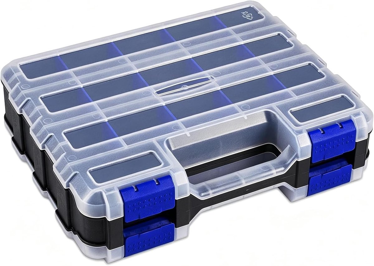 Schroeven opbergsysteem met laden - Blauw - 34 vakken - Dubbelzijdige Sorteerdoos met Verstelbare Scheidingswanden - Voor Kleine Onderdelen