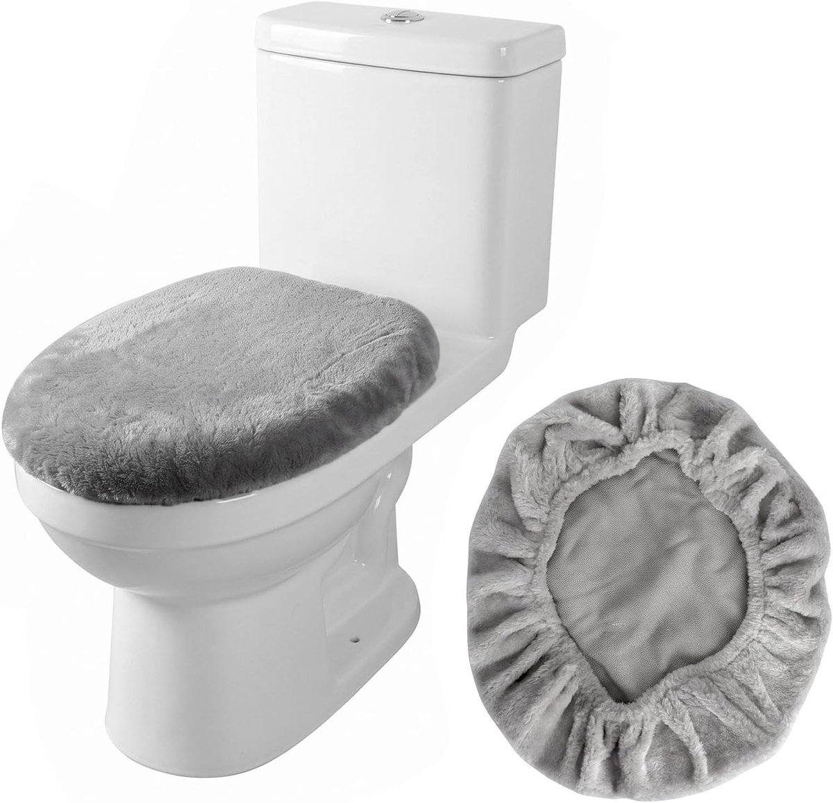1 stuks grijze wc-dekselhoes, toilethoes, zacht velours wc-dekselhoes, machinewasbaar, stofdichte toilethoes voor - ShopVlot