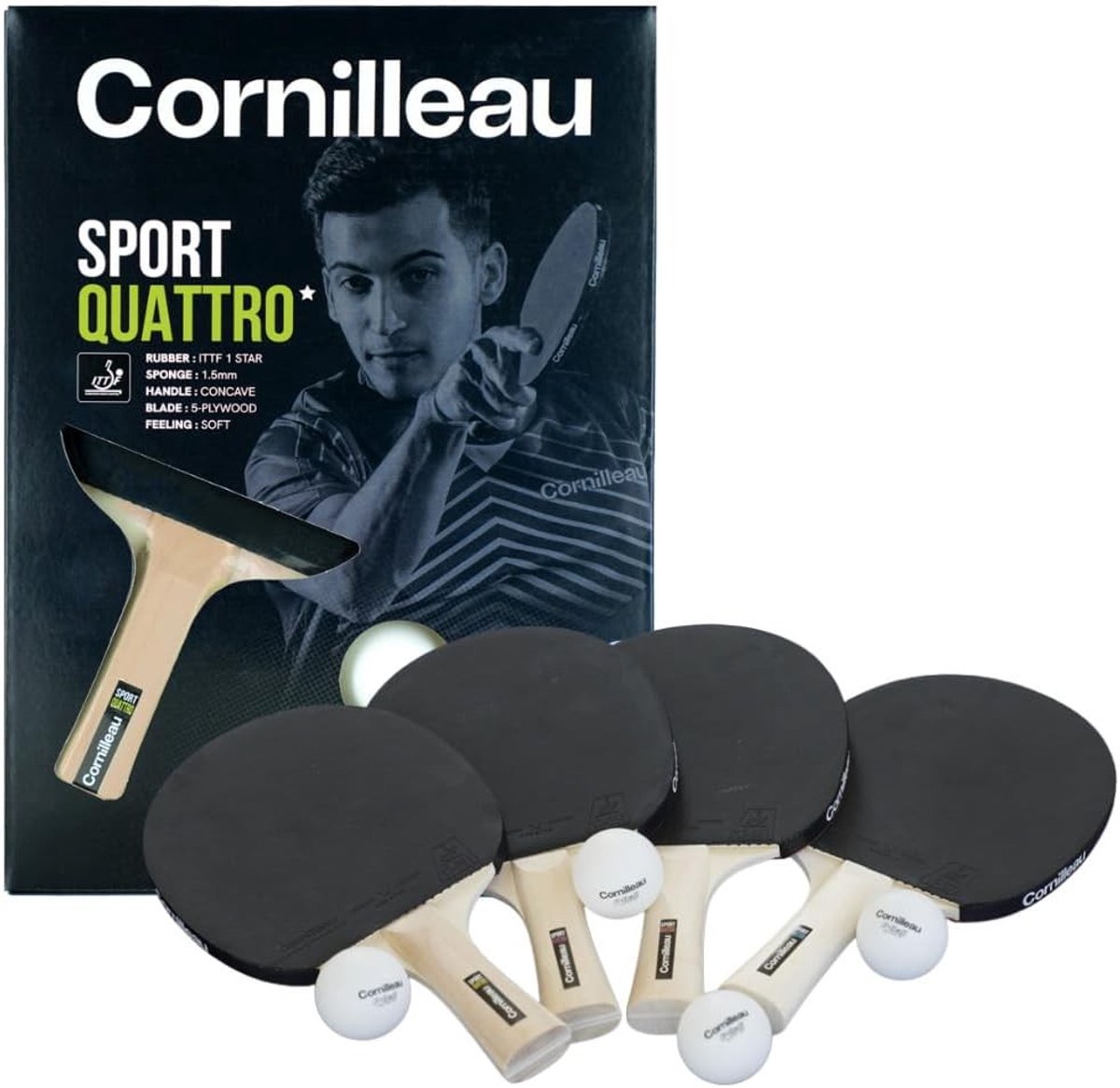 Tafeltennisnetje voor elke tafel - Indoor Tafeltennis Set - 4 Bats & 4 Ballen - ITTF 1-Star Rubber - Voor Beginners en Recreatief Gebruik