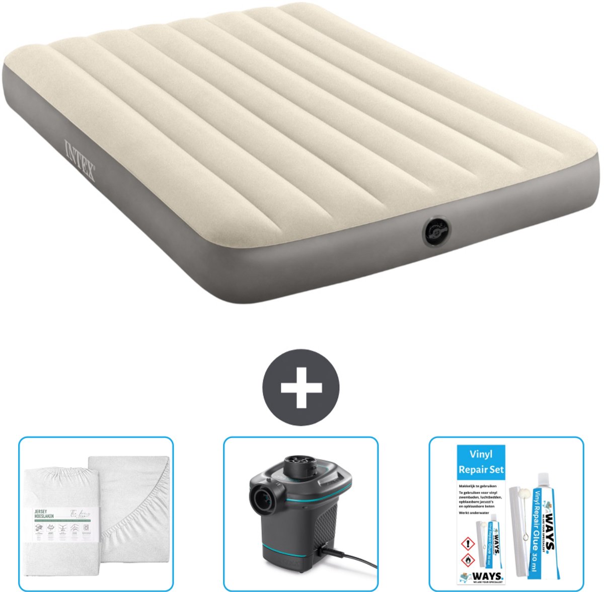 Intex Luchtbed - Twijfelaar - 137 x 191 x 25 cm - Beige - Inclusief Accessoires CB4