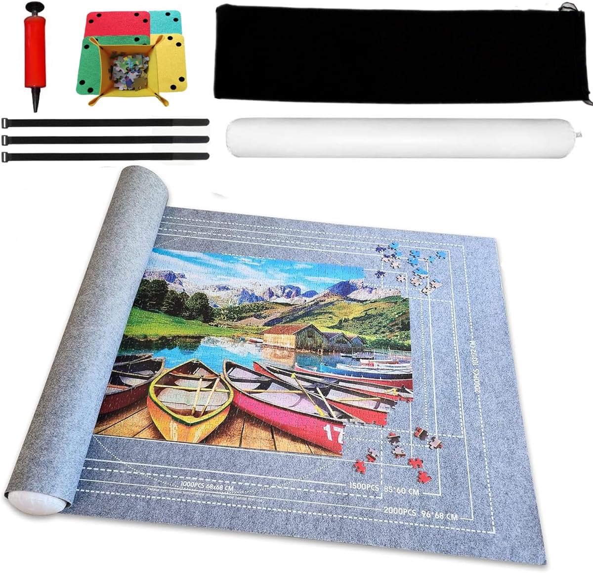 Puzzle Mat Roll Felting Puzzle Roll Up Mat Professional Puzzle Mat for 1000/1500/2000 Puzzles (Grey) - ShopVlot