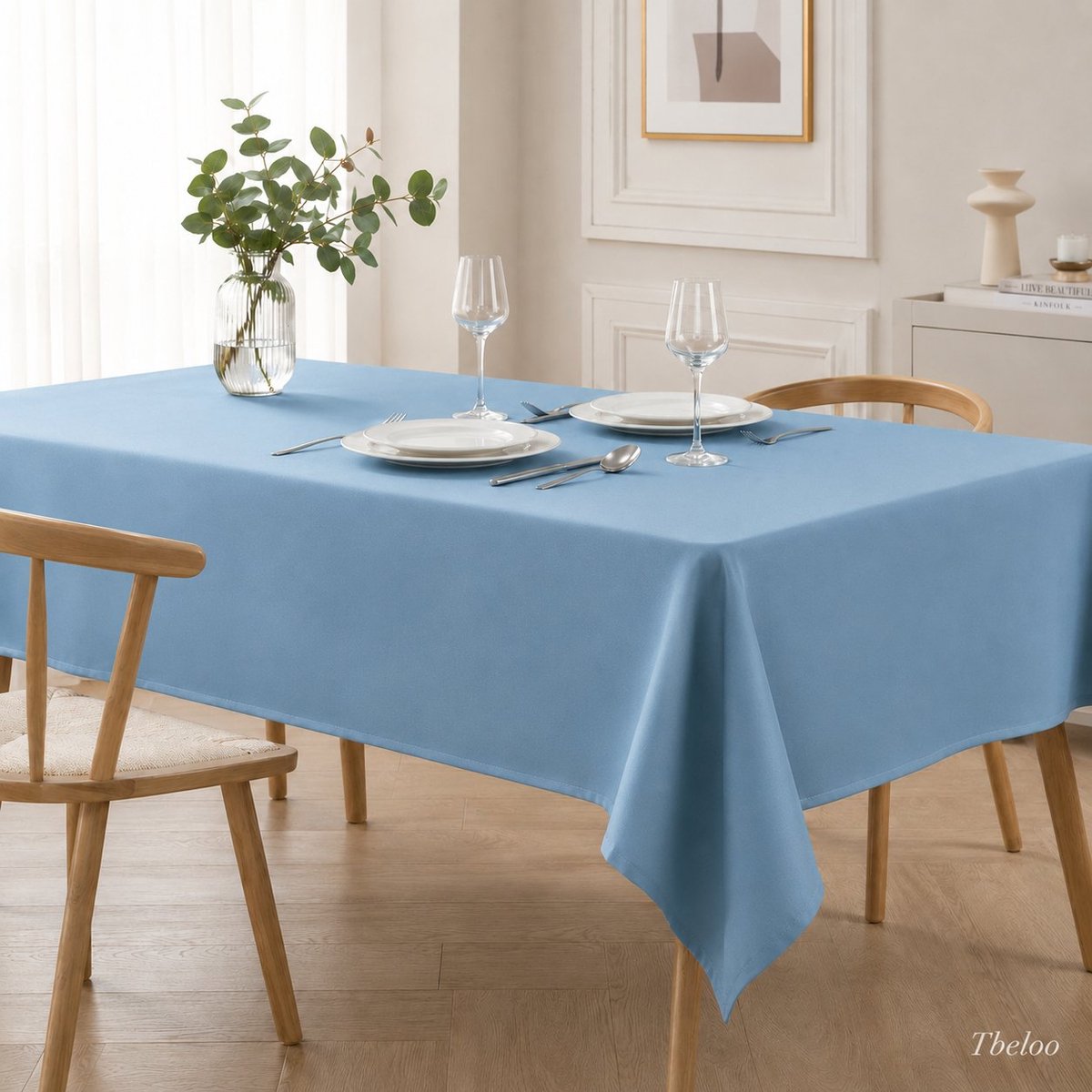 Tbeloo Tafelkleed Rechthoekig 110x140 cm - Dunstblauw - Waterdicht Polyester - Weerbestendig - Afwasbaar - voor Eetkamer, Tuin, Feest en Bruiloften