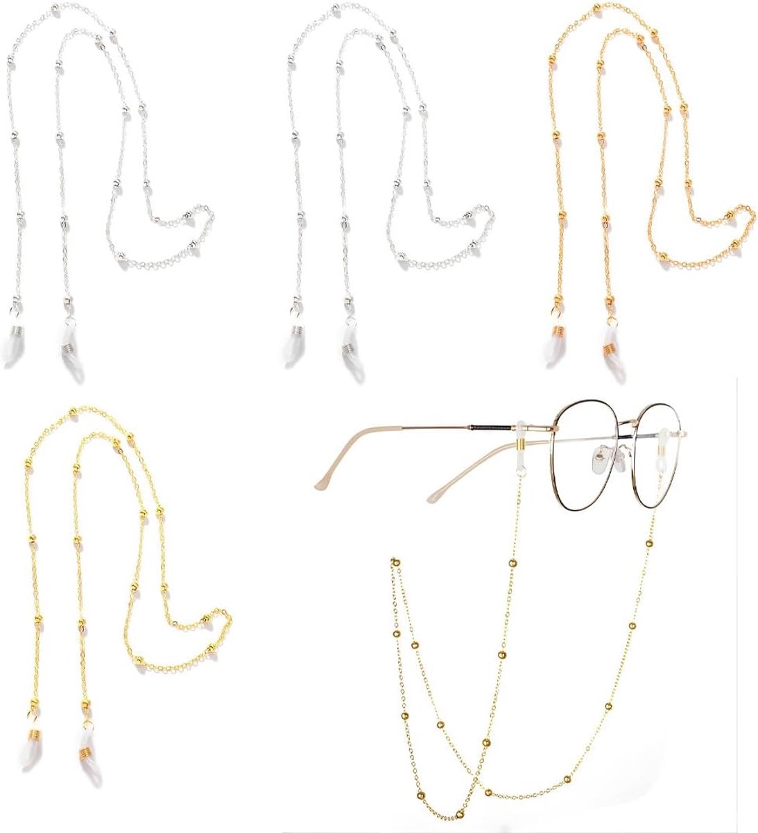 Set van 4 brillenkettingen, brillenhouder, verstelbaar voor dames en heren, voor leesbrillen, zonnebrillen - ShopVlot
