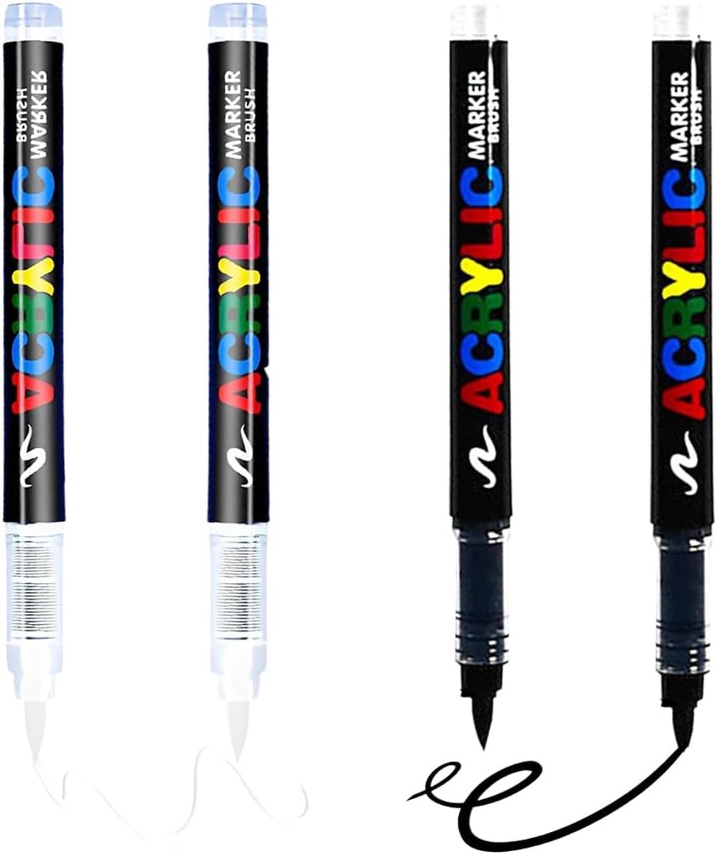 Verpakking met 4 zwarte en witte textielmarkers, permanente markers voor textielschilderen, geschikt voor hout, glas - ShopVlot