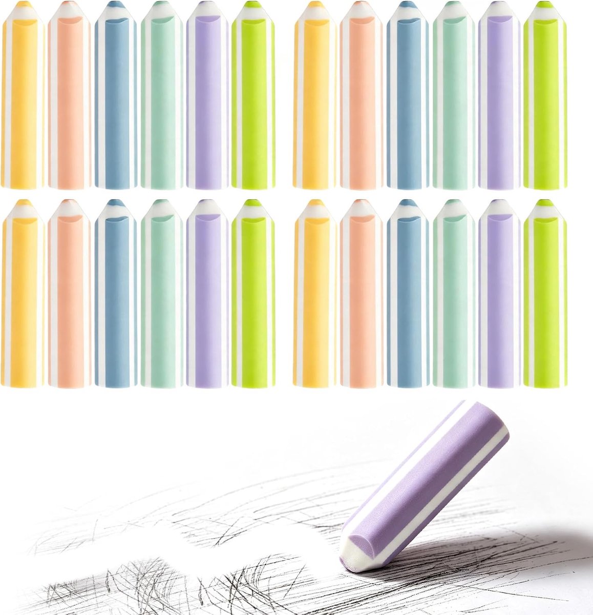 VEEKAY Gummen, 24 stuks, stofvrij, 6 kleuren, geen vlekken, voor school, kantoor, tekenen, kleurrijke serie - ShopVlot